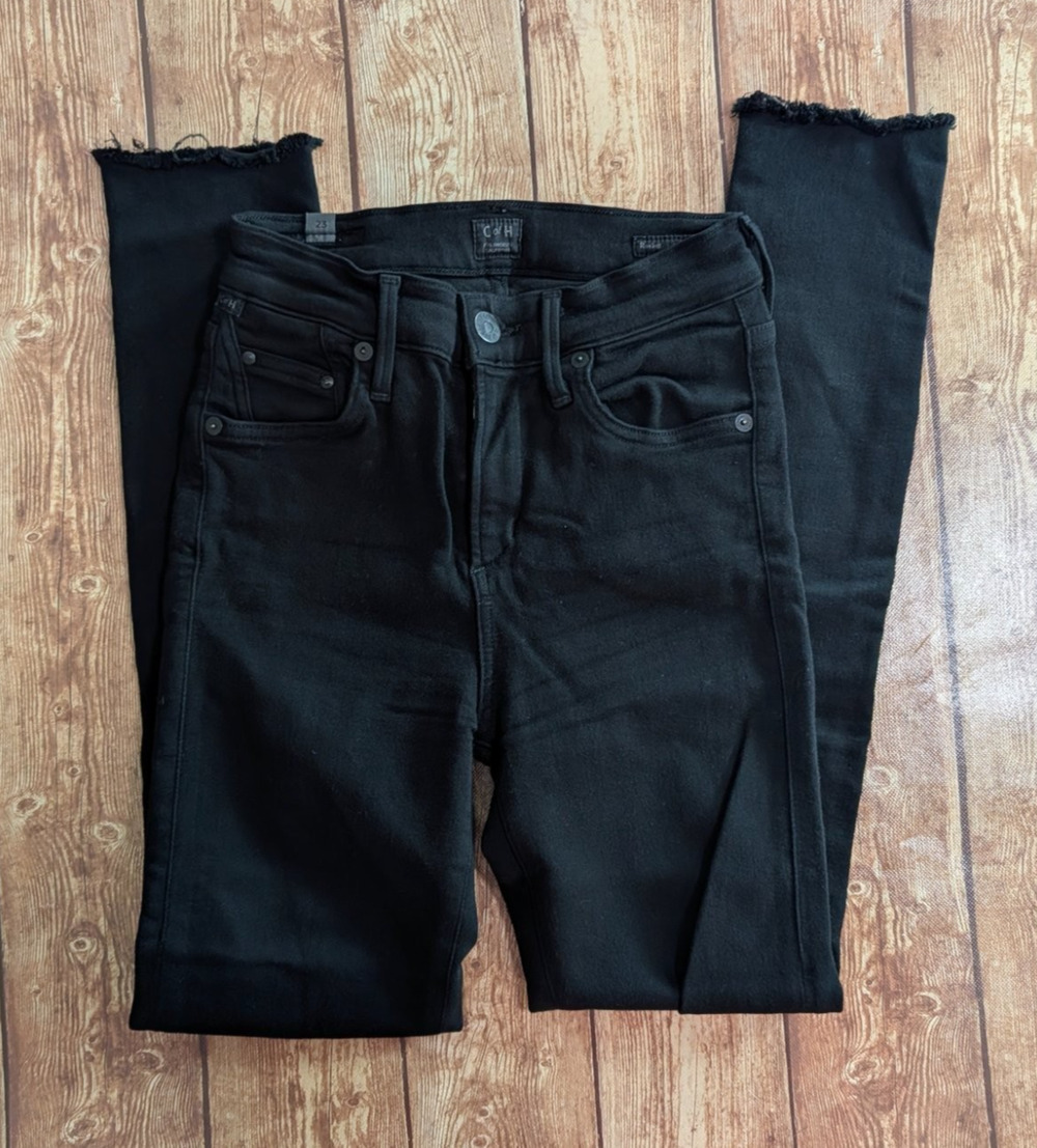 Citizens of Humanity Rocket Crop Skinny Jeans 23 Black Frayed Raw Hem Made in US